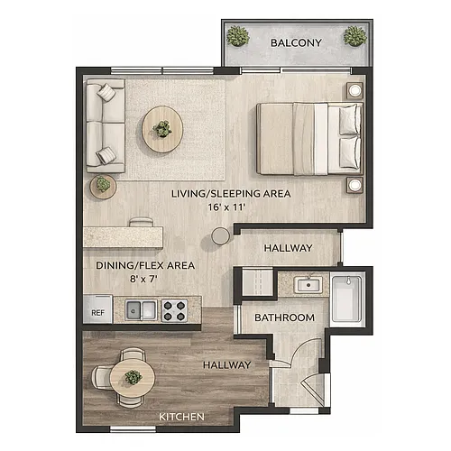 Floor plan Studio, 1 Bathroom