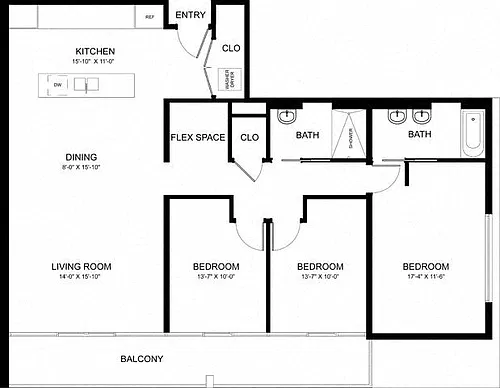 Floor plan 3 Bed 2 Bath C