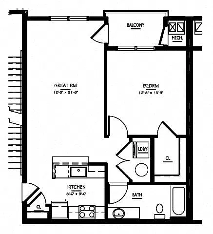 Floor plan 1 Bed/1 Bath-A5 Phase V