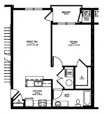 Floor plan 1 Bed/1 Bath-A5 Phase V