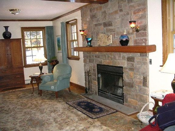 Living Room w Stone Fireplace