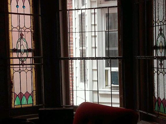 stained glass bay in livingroom