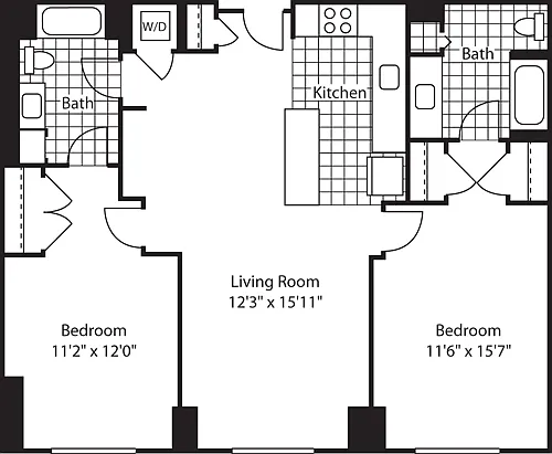 Floor plan 2 Bed (North)- 1077