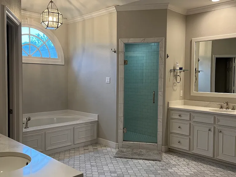 View of master bathroom from doorway