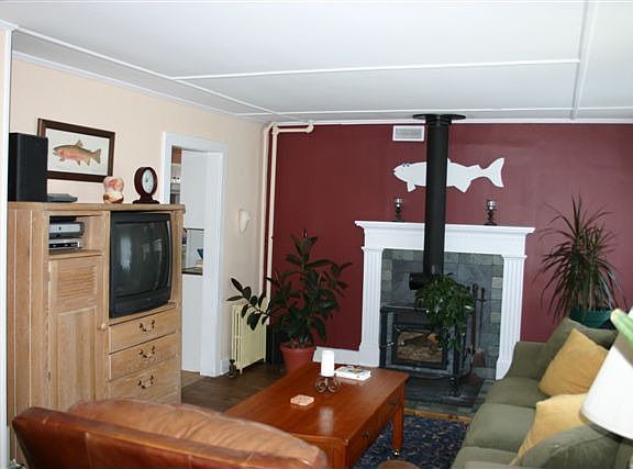 Living room with wood burning stove