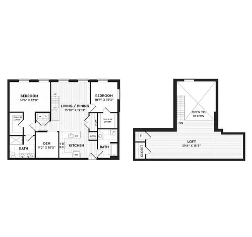 Floor plan B7a+L | 2 Bed | 2 Bath | Den+ Loft