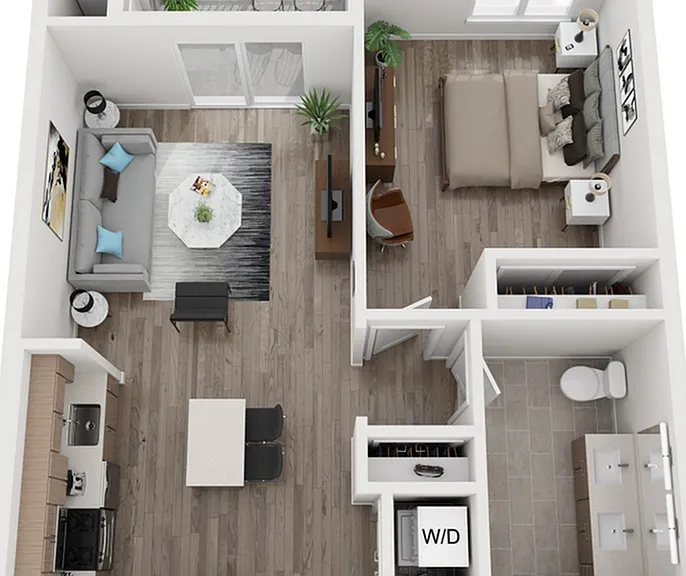 Explore the efficient design of this contemporary apartment, perfect for modern living. Explore the efficient design of this contemporary apartment, perfect for modern living.