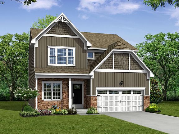 Elevation A Opt New England Stone Front, Full Porch, and Garage Door