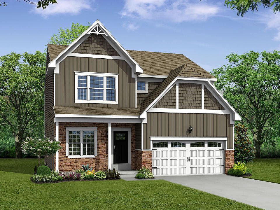 Elevation A Opt New England Stone Front, Full Porch, and Garage Door