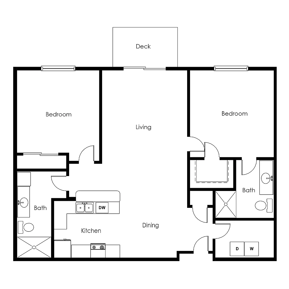 Floor plan 2 Bed 2 Bath | 1070sf