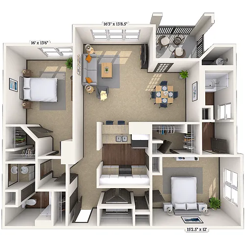Floor plan Traditional 2x2 1220-1328 SF