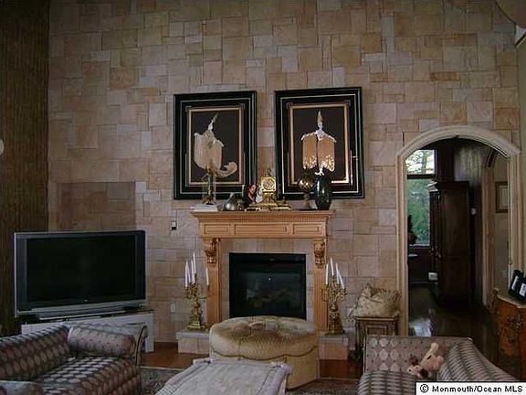 Family Room with Stone wall