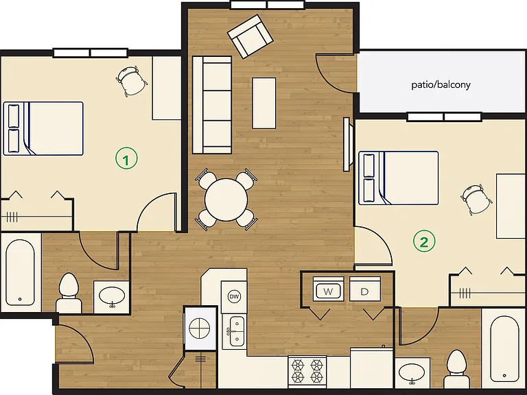 River Club Apartments 2x2 Deluxe Floor Plan River Club Apartments 2x2 Deluxe Floor Plan