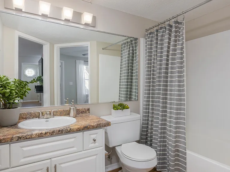 Enjoy all the upgraded features of your ideal bathroom space including an expansive mirror, mirrored medicine cabinet, and a large countertop space.