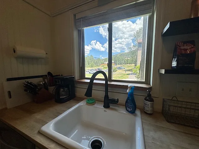View from the kitchen window overlooking ski resort