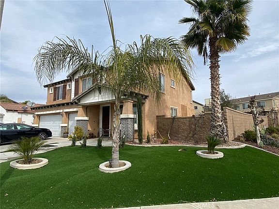 Beautiful landscaping with palmtree, hedges, and assorted plants.