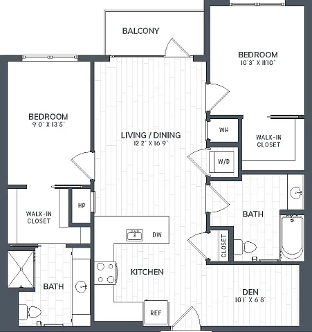 Floor plan B1D.1 | 2 Bed | 2 Bath | DEN