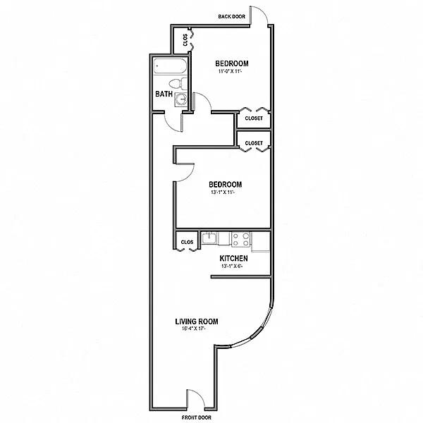 Floor plan 3825 Dawson- 2 Bedroom | University Commons at Daw