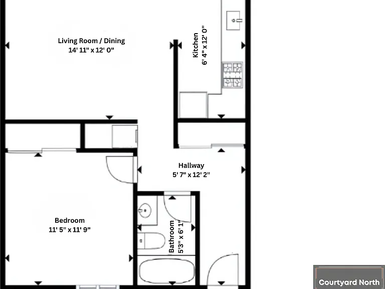 1x1 Standard l 605 sq ft l Courtyard North 1x1 Standard l 605 sq ft l Courtyard North