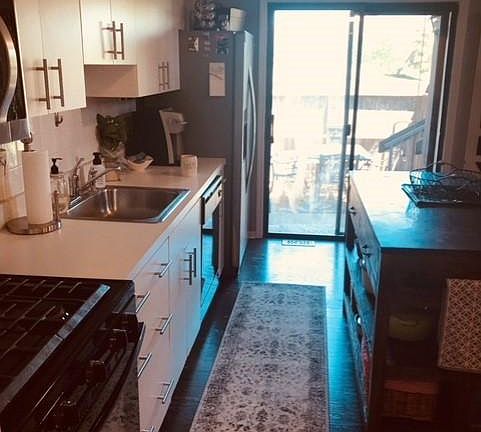 Kitchen with patio view