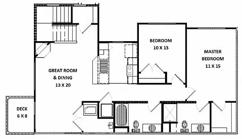 Floor plan 2 Bedroom 2 Bath Side by Side 2nd Floor