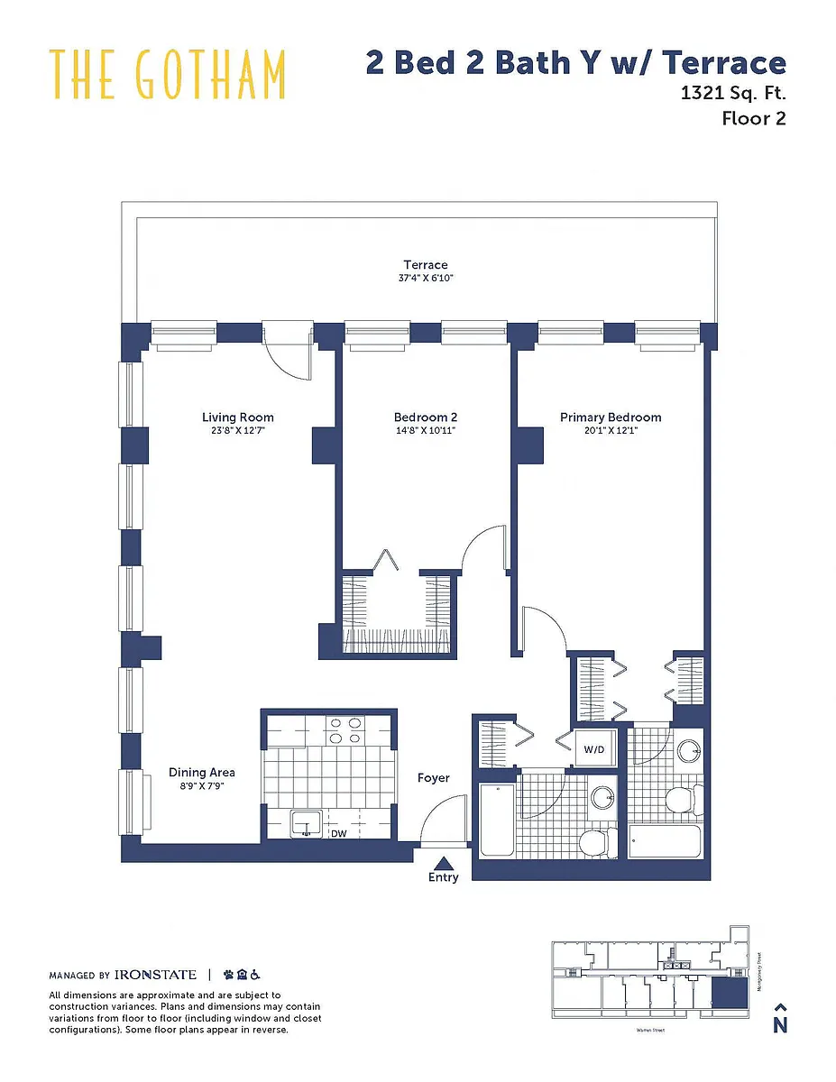Floor plan 2 Bed 2 Bath Y with Terrace