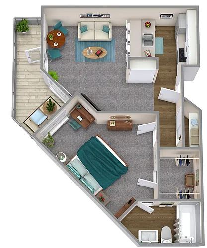 Floor plan One Bedroom - Oak