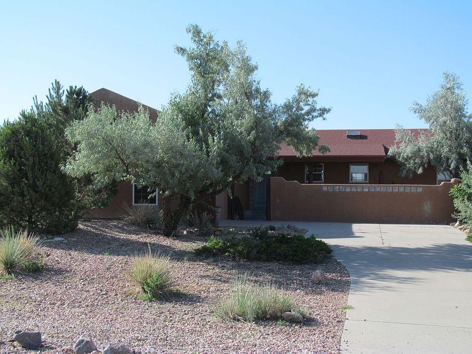 Front of home with garage on left slightly hidden by trees.