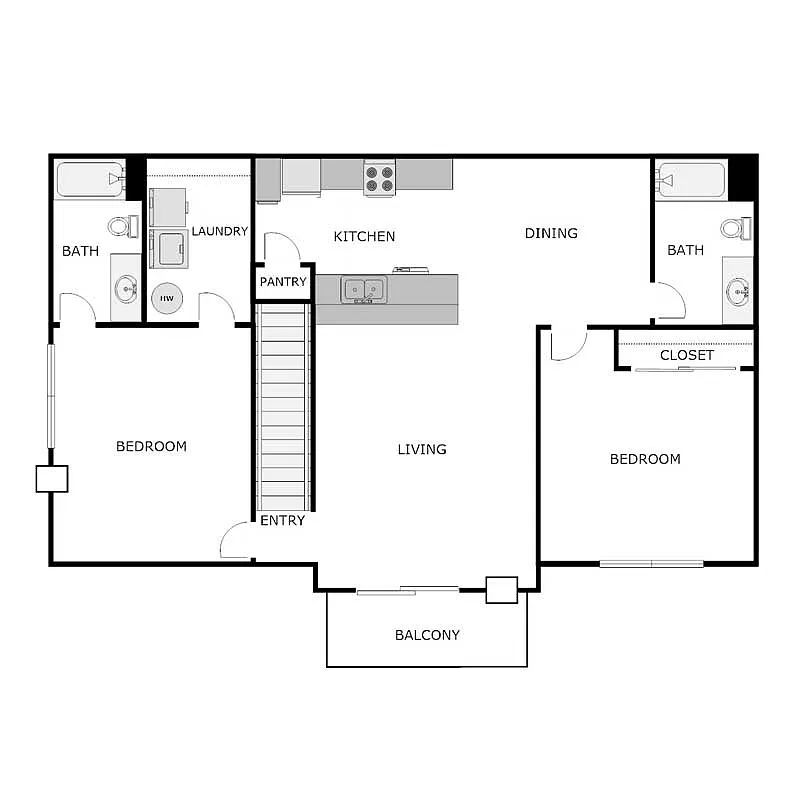 Floor plan 2 Bed 2 Bath Split w/ Garage