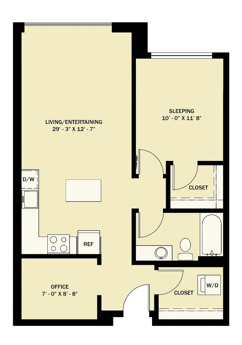 Floor plan 1 Bedroom 1 Bath Den B11