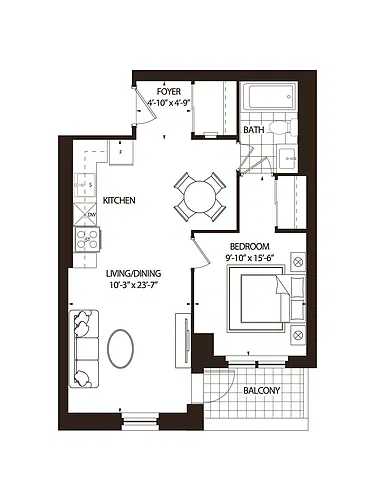 Floor plan 1 Bedroom 1 Bed 1 Bath 3