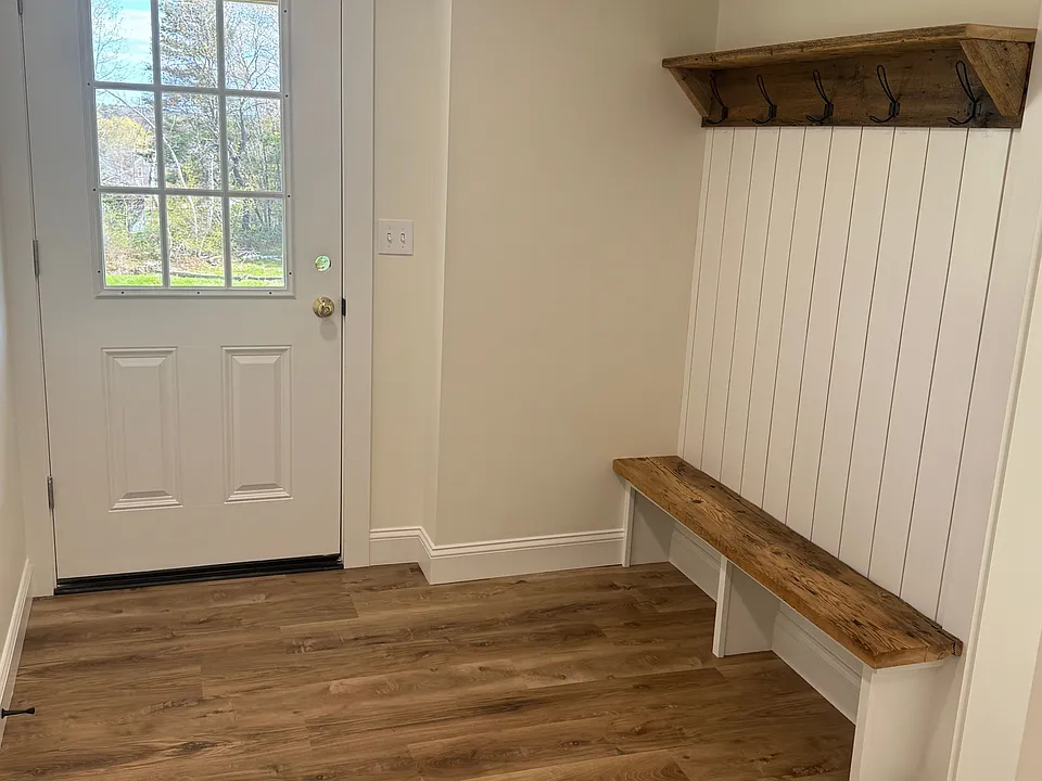 Entry with custom bench & coat rack shelf
