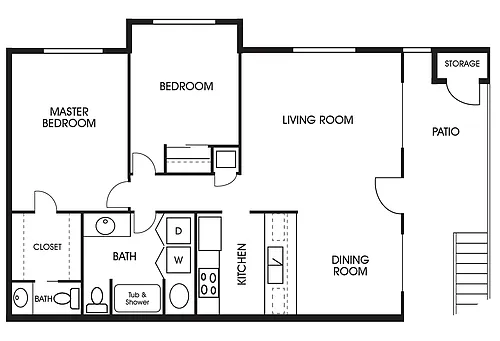 Floor plan Two Bedroom - 1.5 Bath