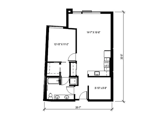 Floor plan 1 Bedroom + Den - A+6