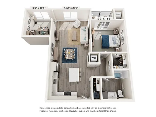 Floor plan One Bed w/ Den - A3D