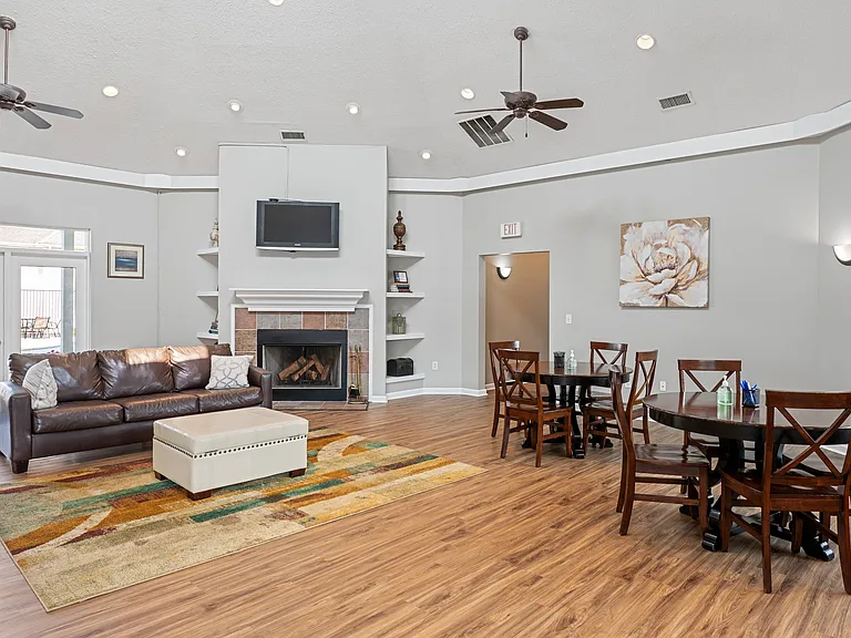 Clubhouse Seating Area with Fireplace and TV