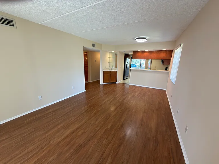 Spacious living room with dining area