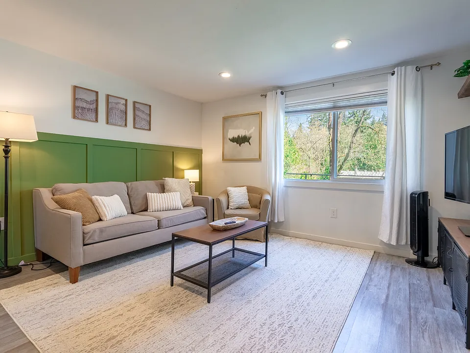 Wide angle living room, TV and stand