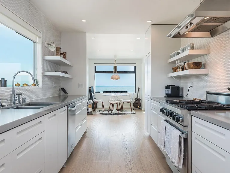 Kitchen and dining area with ocean views