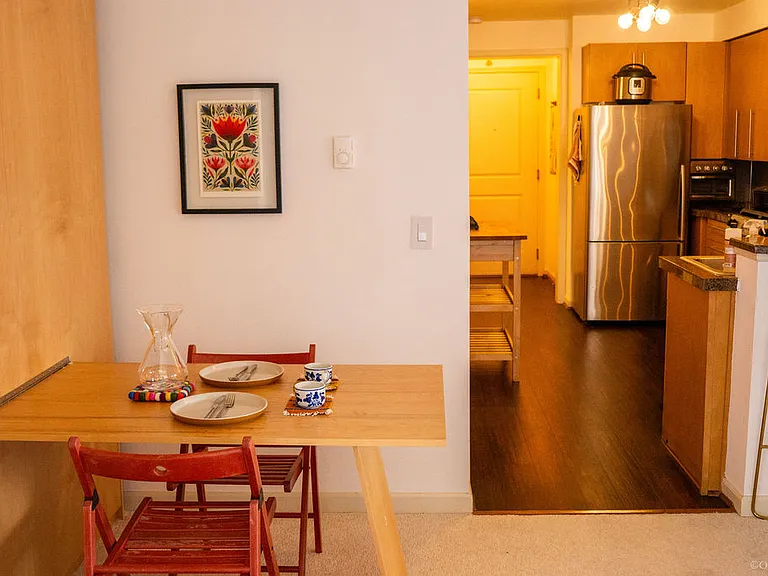 Murphy bed up with under bed drop down table