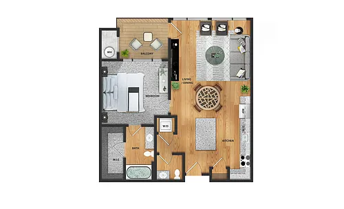 Floor plan 1 Bedroom, 1.5 Bathroom