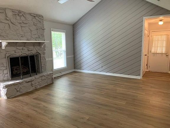 Den with gas fireplace