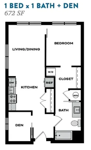 Floor plan 1 bedroom plus Den