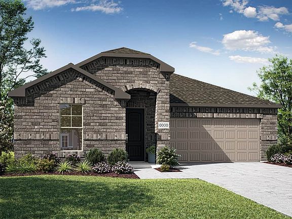 Elevation A is a single story, full brick home design with arched entry and slice hip feature at roo