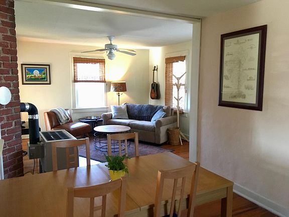 A view from the dining area to the living room