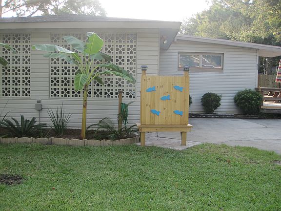 Foot shower outside carport.