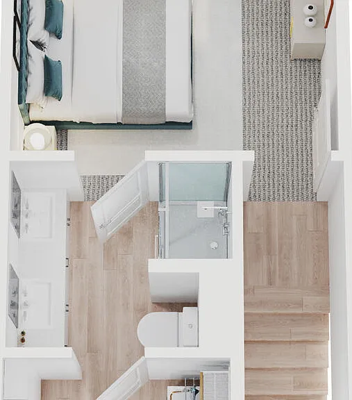 One Bedroom Townhome First Floor Layout with Spacious Living Spaces