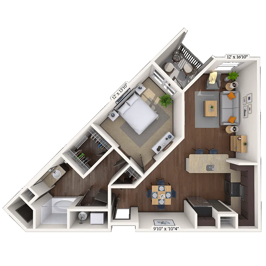 Floor plan Traditional 1x1 820 SF
