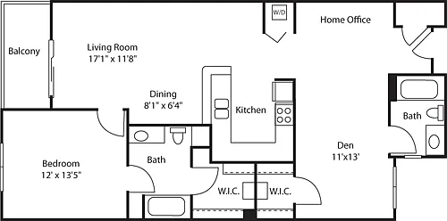 Floor plan One Bedroom With Den 1125
