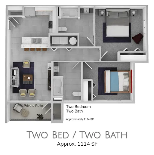Floor plan Two Bedroom, Two Bath West